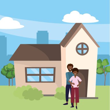 evde ev karikatür vektör illüstrasyon grafik tasarım hamile mutlu aile çift