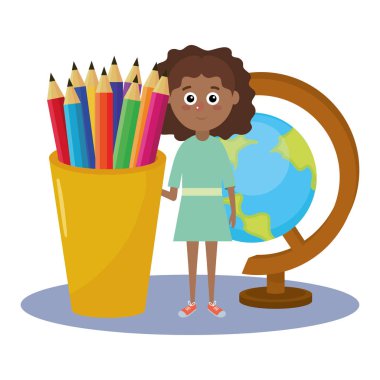 İlköğretim Okulu öğrenci kız çizgi film vektör çizim grafik tasarım