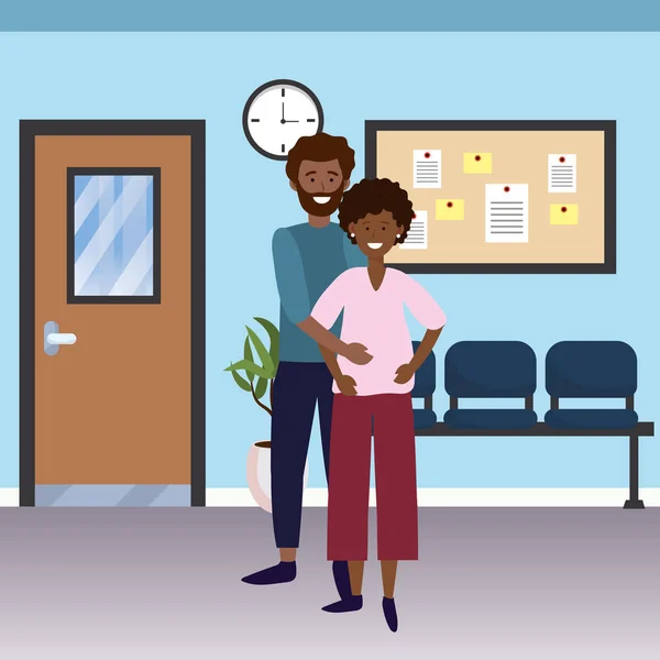 Zwangere Gelukkige Familie Paar Medisch Ziekenhuis Kamer Cartoon Vector Illustratie — Stockvector