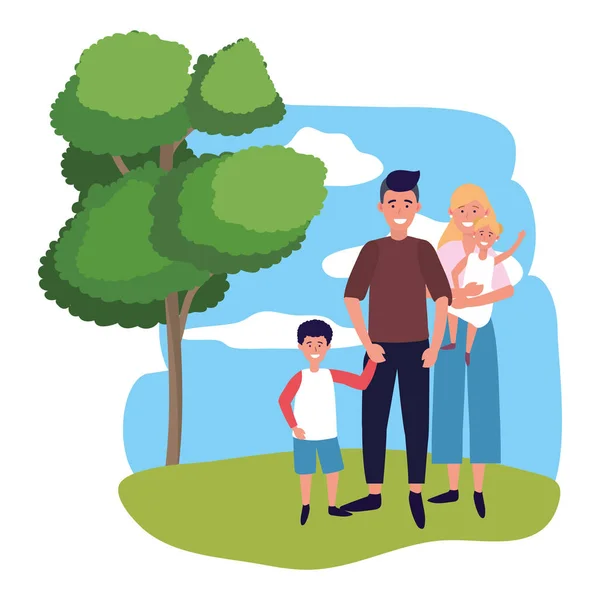 Pareja Con Niños Avatar Personaje Dibujos Animados Aire Libre Parque — Vector de stock