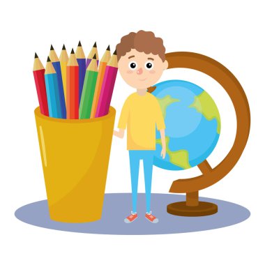 İlköğretim Okulu öğrenci çocuk çizgi film vektör çizim grafik tasarım