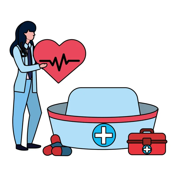 Gezondheidszorg Arts Vrouw Met Ziekenhuis Leveringen Cartoon Vector Illustratie Grafisch — Stockvector