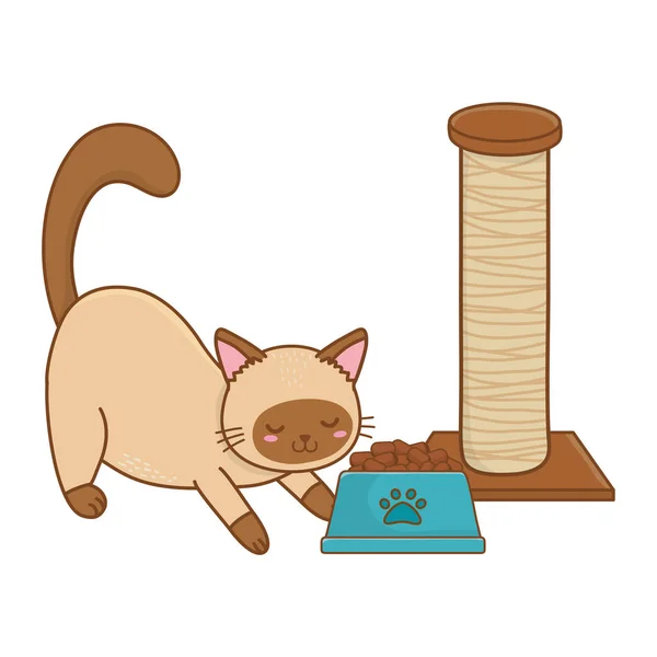 Bonito Engraçado Gato Animal Estimação Jogando Com Árvore Desenho Animado — Vetor de Stock