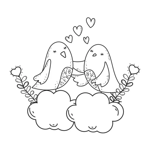 Mignon Petits Oiseaux Couple Charmants Personnages Vectoriel Illustration Conception — Image vectorielle