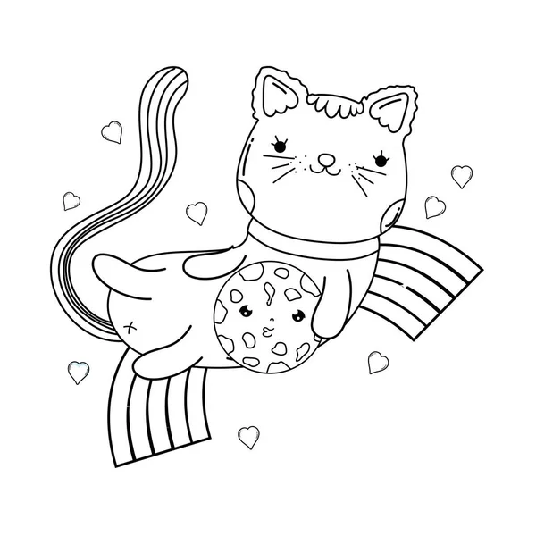 Ładny Kot Pliku Cookie Tęcza Wektor Ilustracja Projektu — Wektor stockowy