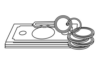 para faturaları ve madeni paralar ile anahtar taşı siyah beyaz resim grafik tasarım vektör
