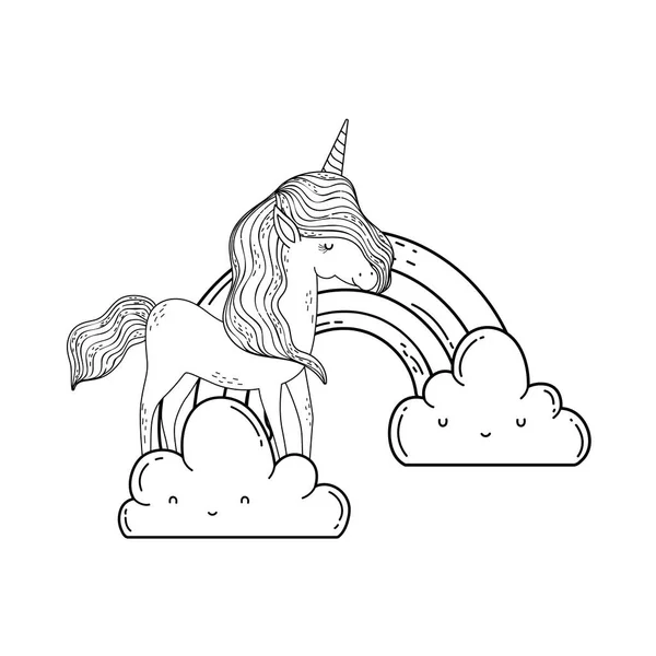 Mooie Kleine Eenhoorn Wolken Regenboog Vector Illustratie Ontwerp — Stockvector