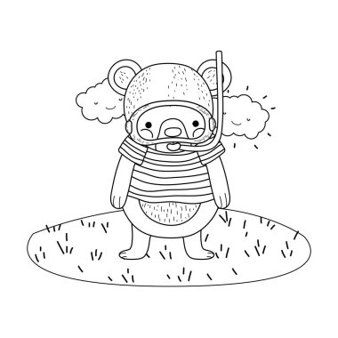 sevimli küçük ayı şnorkel alan vektör çizim tasarım ile