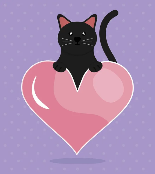 ハートベクトルイラストデザインの可愛い猫マスコット — ストックベクタ
