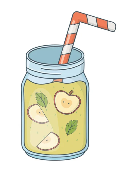 Delicioso Sabroso Refrescar Fruta Zumo Manzana Tarro Albañil Vector Dibujos — Vector de stock