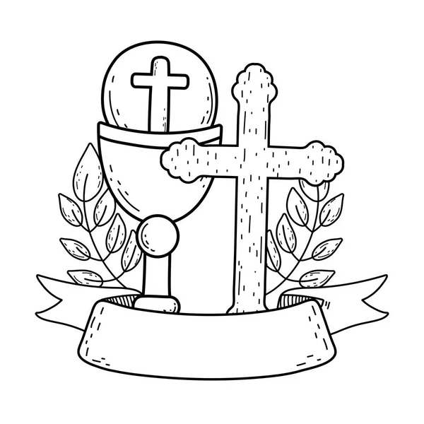 Calice Sacro Con Disegno Illustrazione Vettoriale Croce — Vettoriale Stock