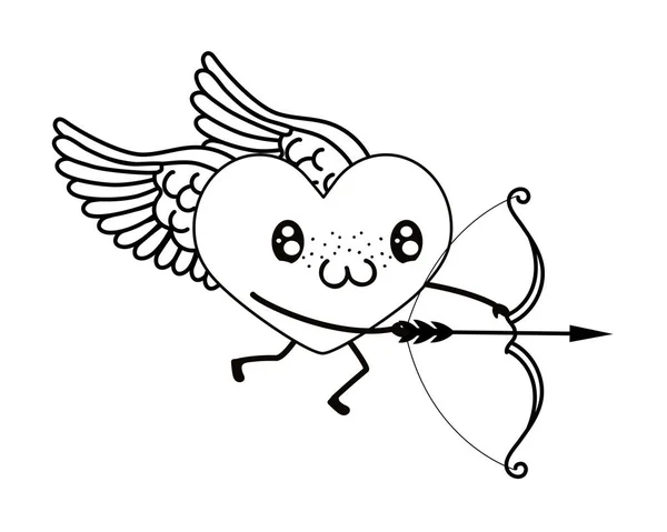 Corazón Amor Con Alas Cupido Flecha Con Arco Dibujos Animados — Archivo Imágenes Vectoriales