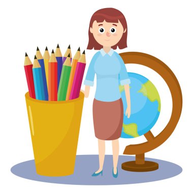 İlköğretim Okulu öğretmen karikatür vektör çizim grafik tasarım