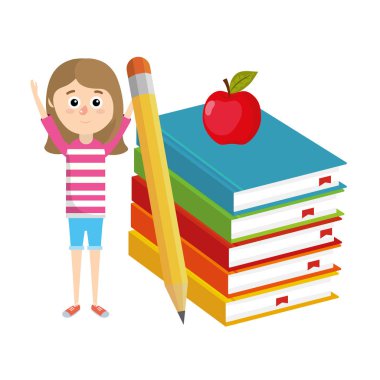 İlköğretim Okulu öğrenci kız çizgi film vektör çizim grafik tasarım