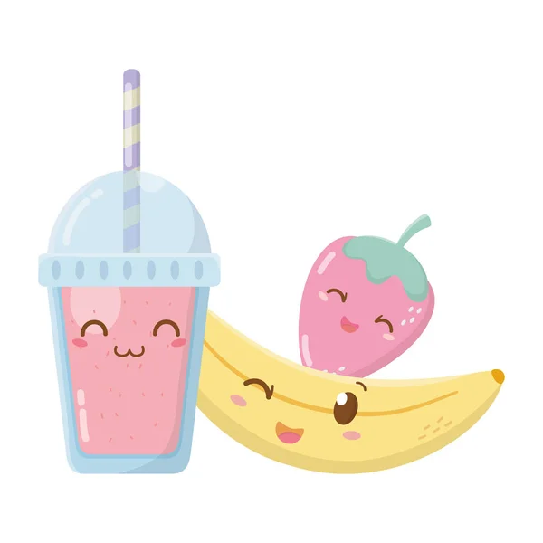 Köstliche Süße Früchte Mit Milchshake Cartoon Vektor Illustration Grafik Design — Stockvektor
