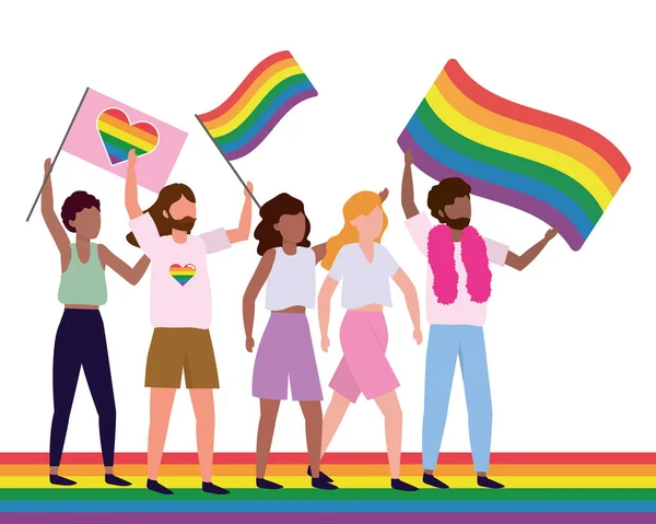 Homosexuel Fier Gay Personnes Avec Lgtbi Drapeau Concept Dessin Animé — Image vectorielle