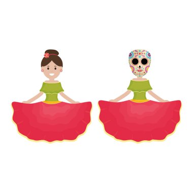 katrina karakterleri vektör illüstrasyon tasarımı ile güzel meksikalı kadın