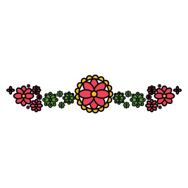 meksika dekoratif çiçek ve yapraklar çelenk vektör illüstrasyon tasarımı