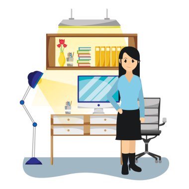 İşkadını Office sahne karikatür vektör çizim grafik tasarım içinde çalışma