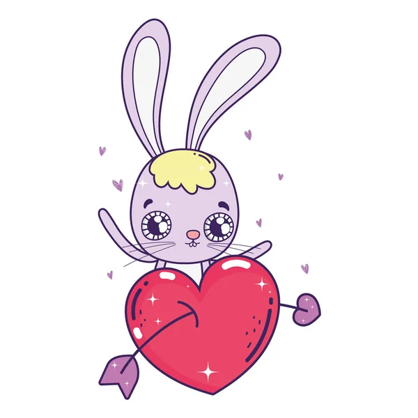 Cute Rabbit Valentines Day Card Vector Illustration Design — Stock Vector