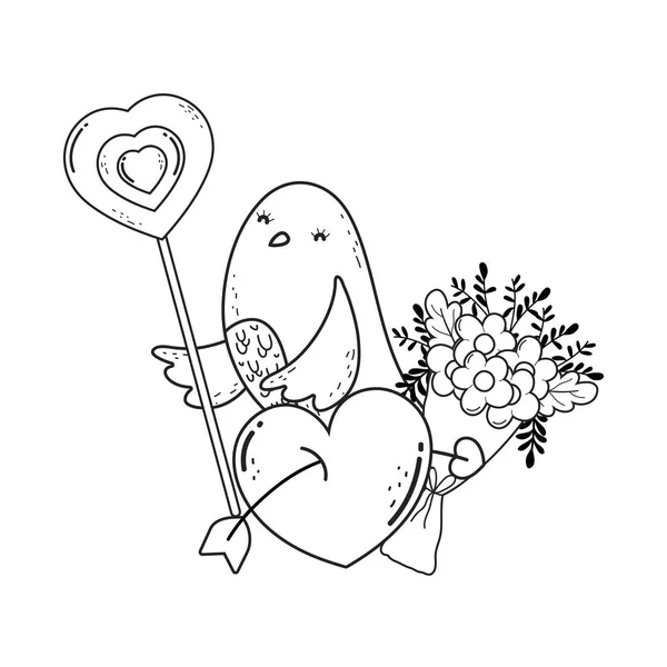 Mignon Petit Oiseau Avec Coeur Charmant Personnage Vectoriel Illustration Design — Image vectorielle