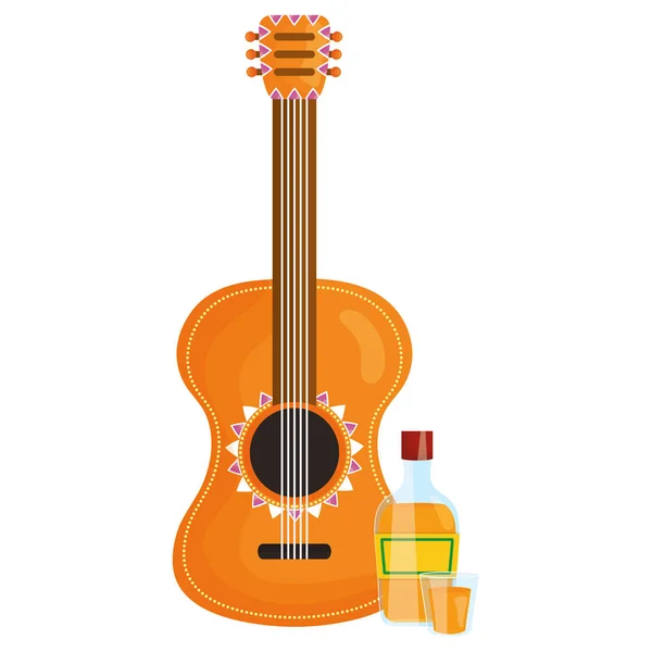 Gitarr Instrument Med Tequila Flaska Vektor Illustration Design — Stock vektor
