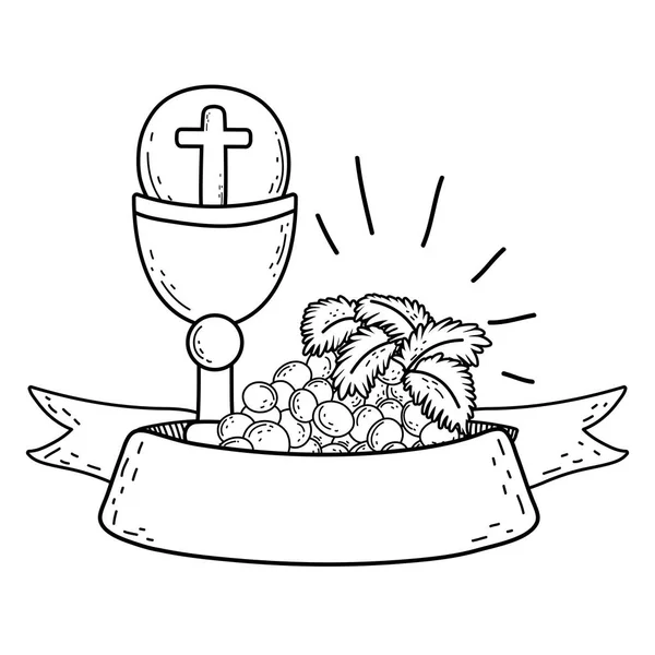 Heilige Kelk Religieuze Met Druiven Vector Illustratie Ontwerp — Stockvector