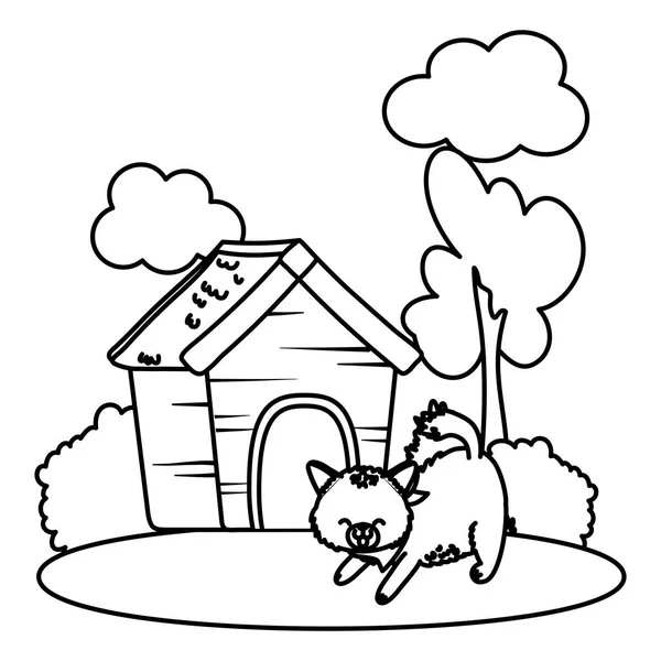 Cute Funny Pet Cat House Carrier Cartoon Vector Illustration Graphic — Stock Vector