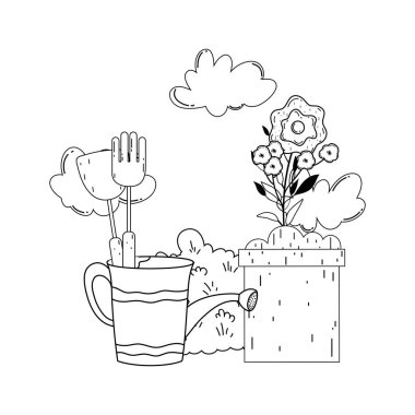 Bahçıvan duş yağmurlama ile çiçek vektör çizim tasarım