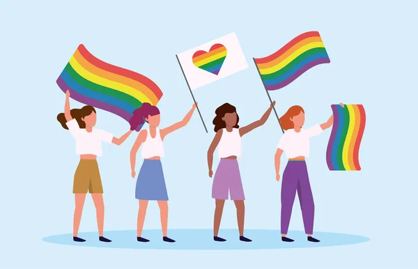 Mannen Met Regenboog Hart Vlag Aan Lgbt Parade Vector Illustratie — Stockvector