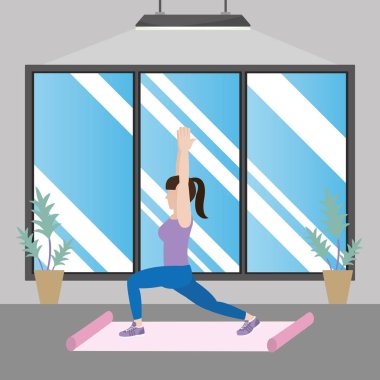 kadının spor çizgi film vektör çizim grafik tasarım egzersiz yapması uygun