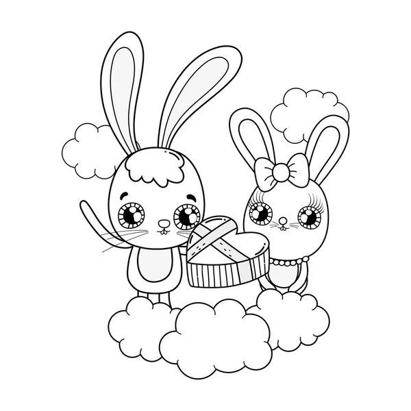 Милые Кролики Пара Валентинки День Векторной Иллюстрации Дизайн — стоковый вектор