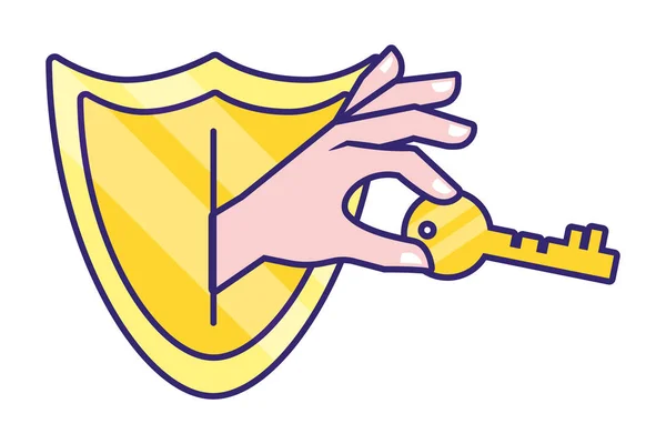 Security Icon Shield Key Cartoon Vector Illustration Graphic Design — Stock Vector