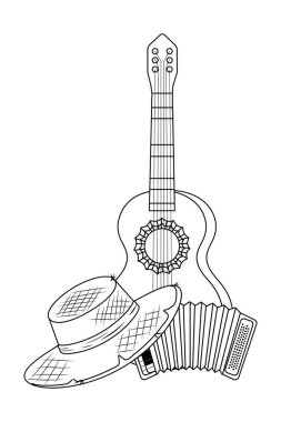 müzik aletleri gitar ve akordeon karikatür vektör illüstrasyon grafik tasarım