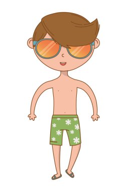 mayo ve güneş gözlüğü karikatür yaz ve seyahat vektör illüstrasyon editable tasarım ile mutlu çocuk çocuk