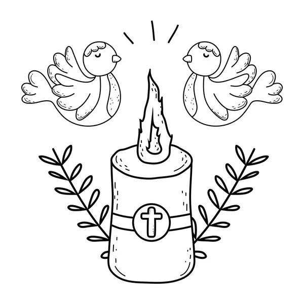 Paschal Candle Sacred Doves Birds Vector Illustration Design — Stock Vector
