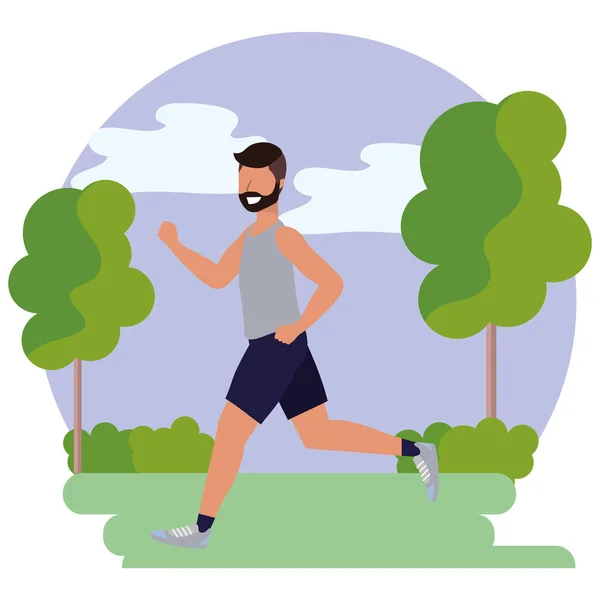 Fitness Deporte Tren Hombre Escena Aire Libre Vector Dibujos Animados — Vector de stock