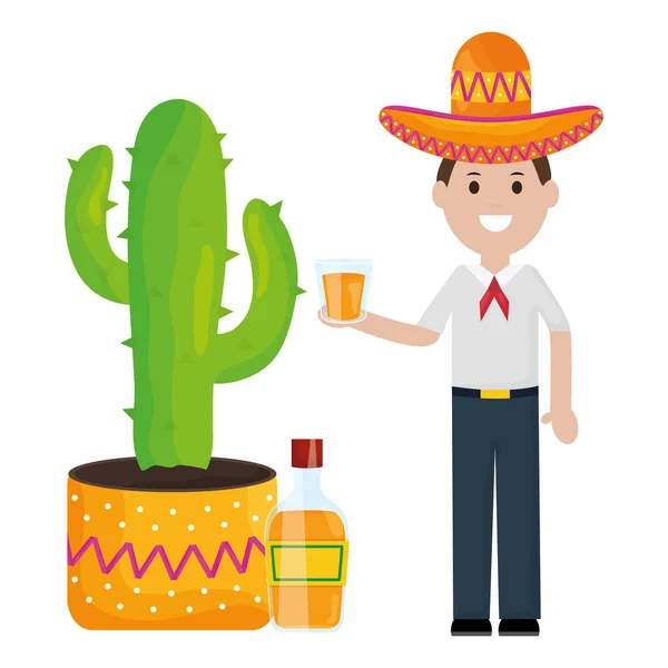 Мексиканский Человек Кактусом Растение Аватар Характер Векторной Иллюстрации Дизайн — стоковый вектор