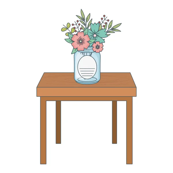 Florales Flores Vidrio Planta Maceta Sobre Tabla Madera Dibujos Animados — Vector de stock