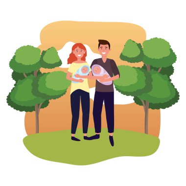 park vektör illüstrasyon grafik tasarım bebekler avatar karikatür karakteri açık taşıyan çift