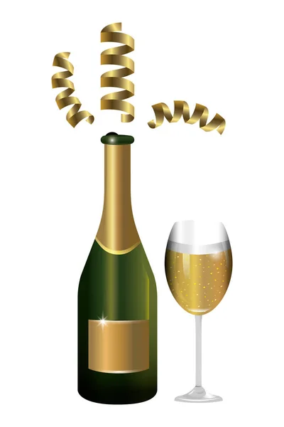 Lyxiga Och Eleganta Champagneflaska Med Glas Tecknade Vektor Illustration Grafisk — Stock vektor