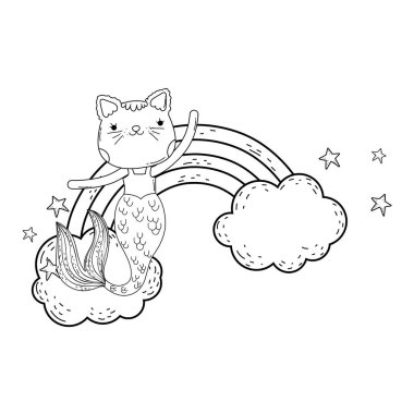 bulutlar ve gökkuşağı vektör çizim tasarım ile şirin purrmaid