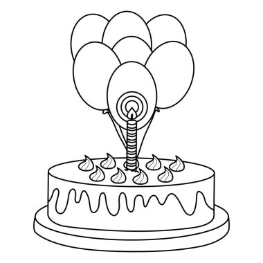 bir mum ve balonlar helyum vektör illüstrasyon tasarımı ile lezzetli tatlı pasta