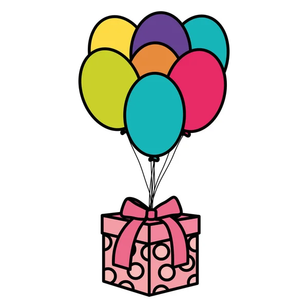 Coffret Cadeau Avec Ballons Hélium Flottant Vecteur Illustration Design — Image vectorielle