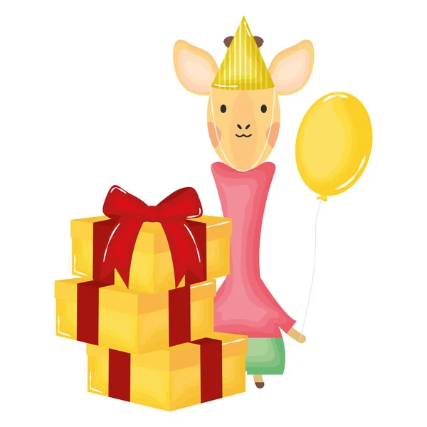 Cute Giraffe Balloon Helium Gifts Birthday Party Vector Illustration Design — Stock Vector