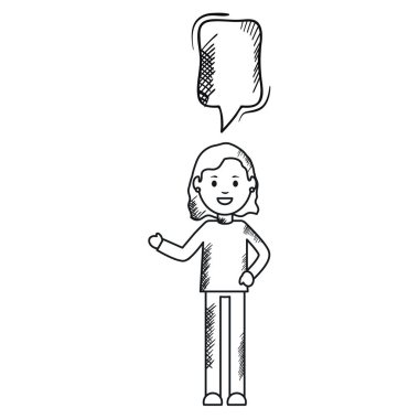 konuşma balonu avatar karakter vektör illüstrasyon tasarımı ile tek renkli kadın