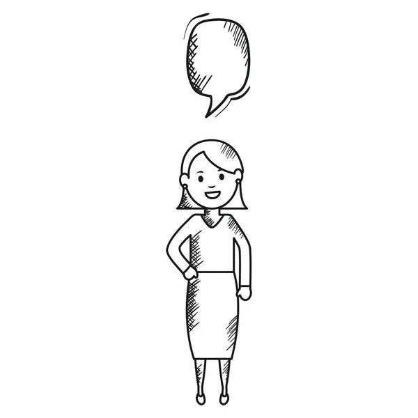 Femme Monochrome Avec Bulle Vocale Avatar Personnage Vectoriel Illustration Design — Image vectorielle