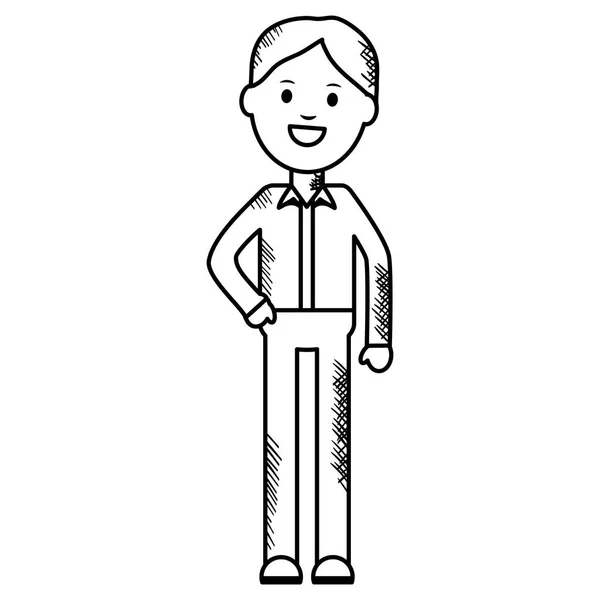 Monochroom Jonge Man Avatar Karakter Vector Illustratie Ontwerp — Stockvector