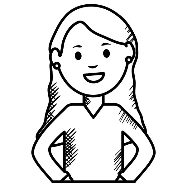 Monochrome Jeune Femme Avatar Personnage Vecteur Illustration Conception — Image vectorielle