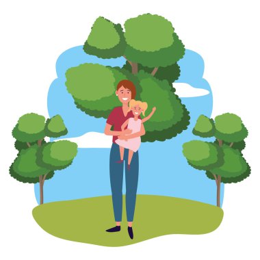 Çocuk Avatar çizgi film karakteri olan kadın park vektör çizim grafik tasarımı açık havada